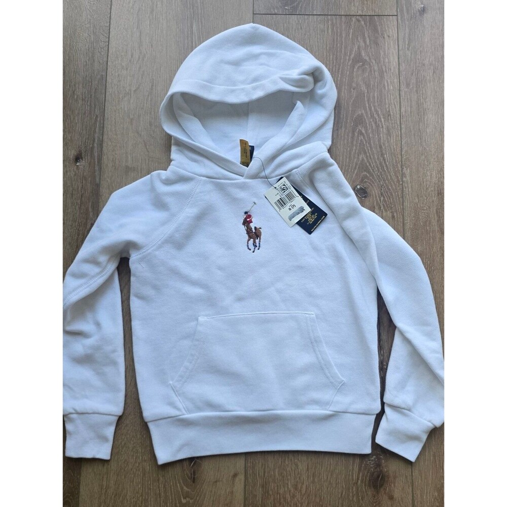 Polo Ralph Lauren Big Polo Pony Fleece Lined White Hoodie Size Girls Small Or 7